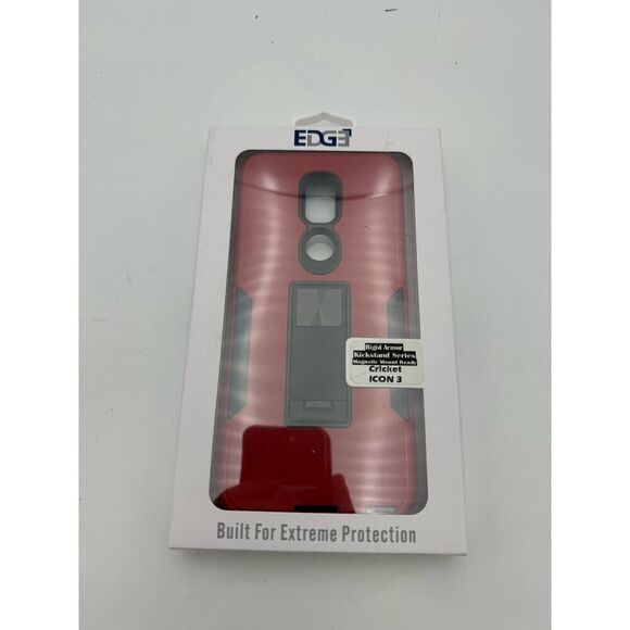 NWT EDGE Cricket Icon 3 Anti-Shock/Scratch Rugged Kickstand Phone Case Red/Black - Picture 2 of 3